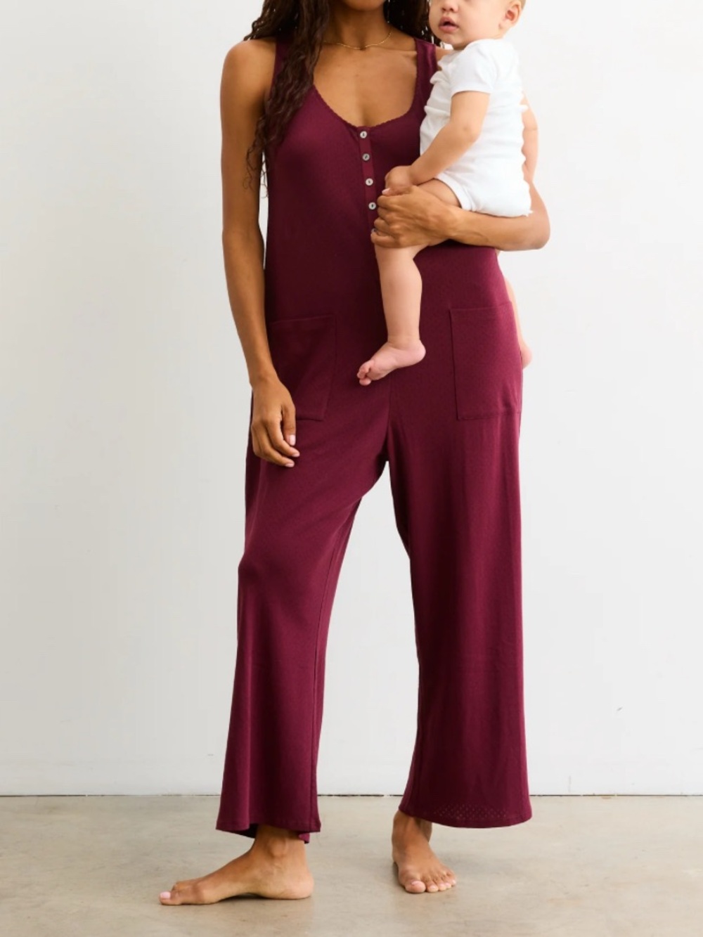 HATCH The All Tri Jumpsuit Women's Sleeveless Wide-Leg Jumpsuit in Burgundy